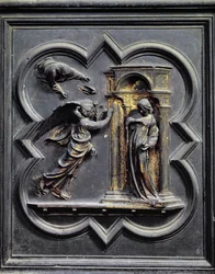 Az angyali üdvözlet, a San Giovanni keresztelőkápolna északi kapujának első táblája, 1403-24